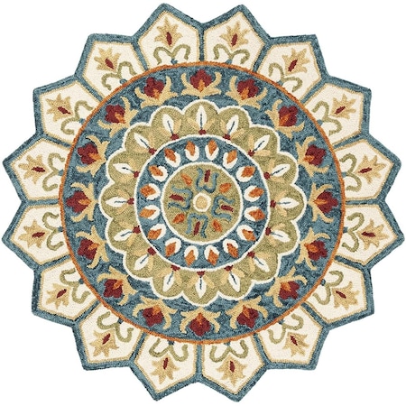 Safavieh 10 x 10 ft. Novelty 605M Hand Tufted Round Area Rug; Ivory & Blue NOV605M-10R